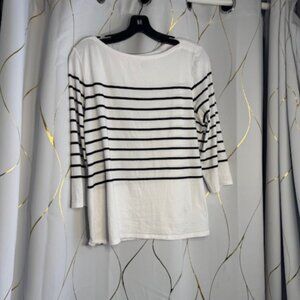 Joie White & Black Striped Boat-Neck Top – Size XL